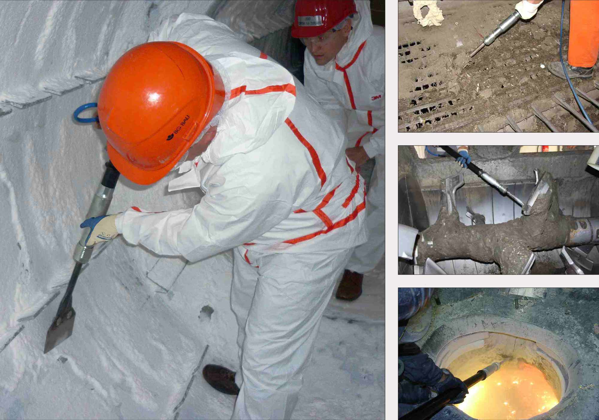 VOGT Hammer Industrie. Aplicatii din zona industriala. "Detartraj industrial" sau eliminarea mecanica a depunerilor calcaroase, zgura, de pe diverse componente industriale. Ciocane pneumatice usoare si puternice.